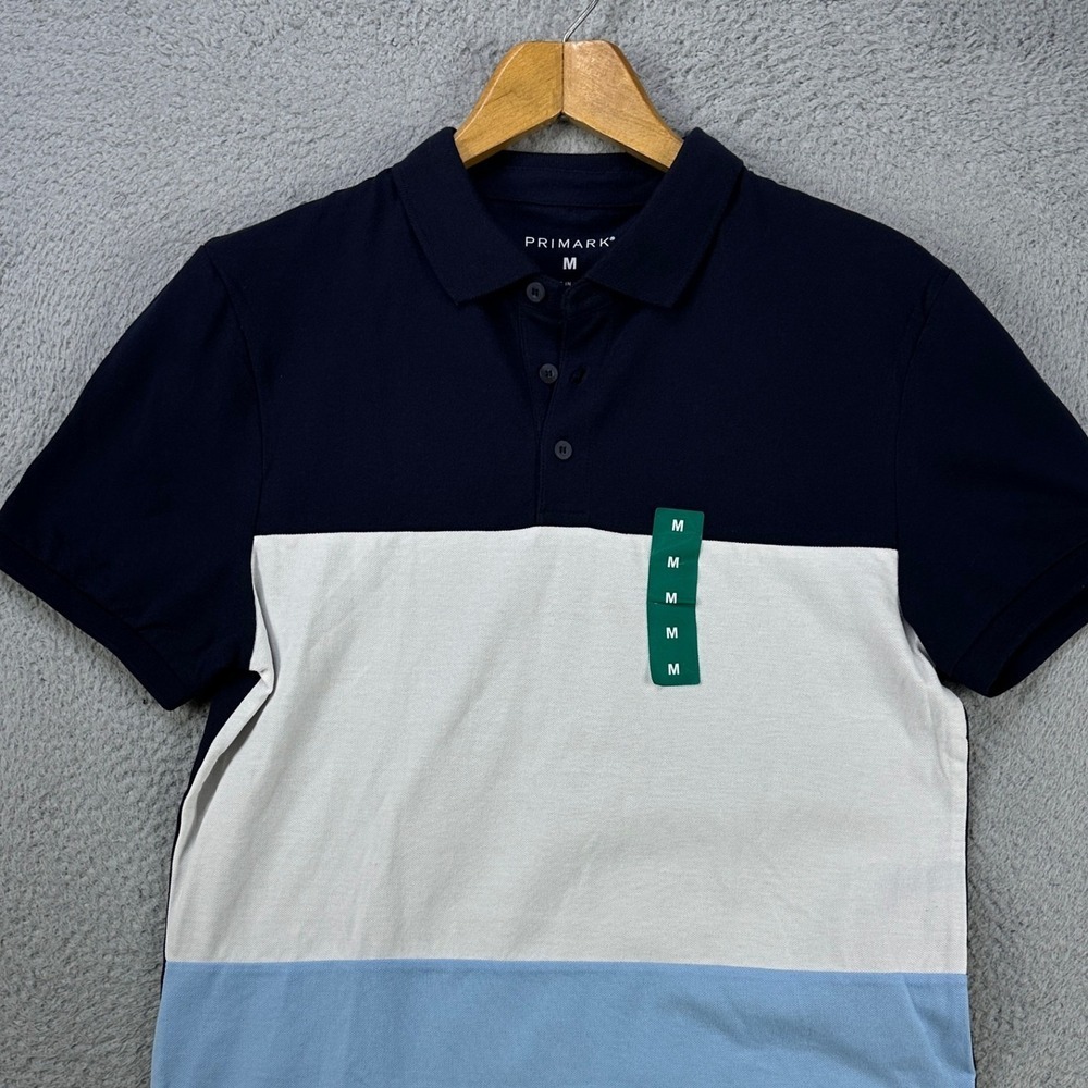 Primark Shirt Polo Mens Medium Blue White Colorblock Outdoor Casual Rugby NEW
